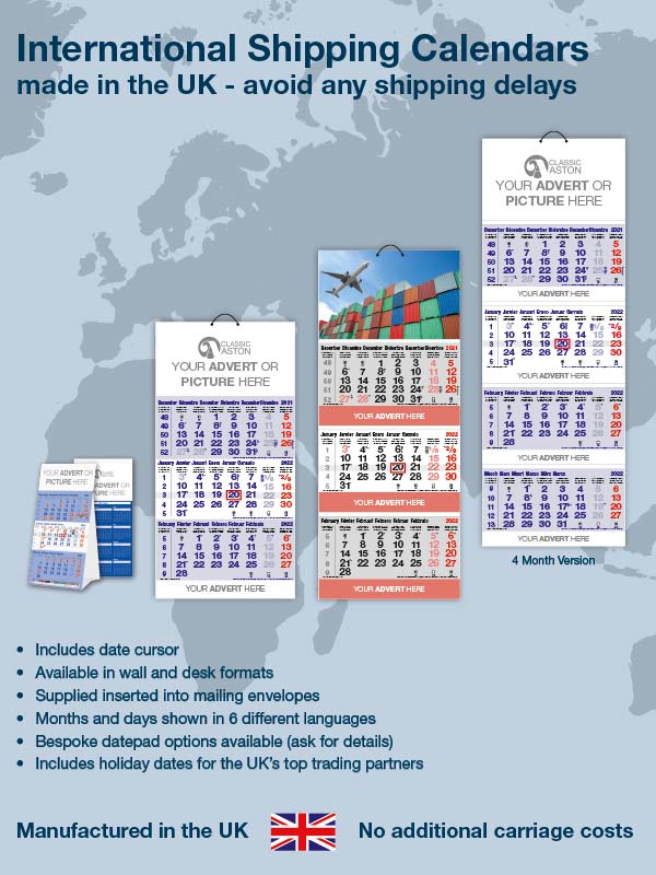 Personalised International Shipping Calendars from Printit4u